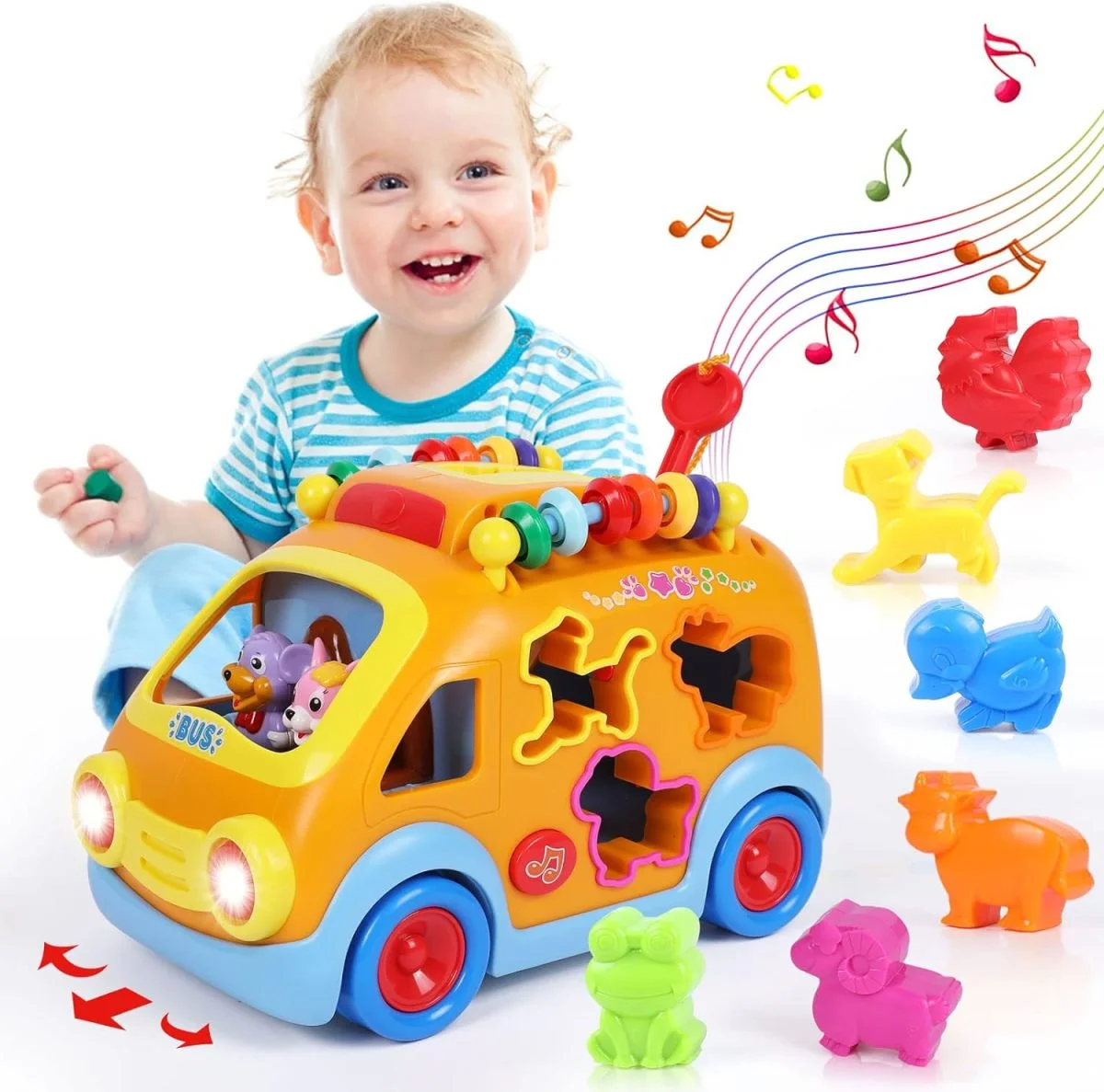 Wholesale Toy Pricing Baby Bus Toy Cartoon Musical Learning Toy Car Educational Baby Bus Toy with Animal Blocks Shape Shorter Fine Motor Skill - Image 2