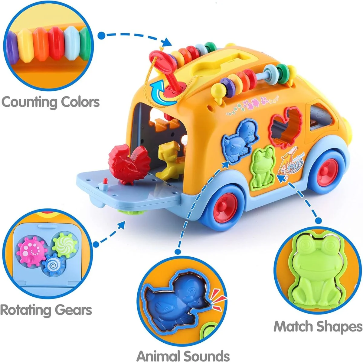 Wholesale Toy Pricing Baby Bus Toy Cartoon Musical Learning Toy Car Educational Baby Bus Toy with Animal Blocks Shape Shorter Fine Motor Skill - Image 14