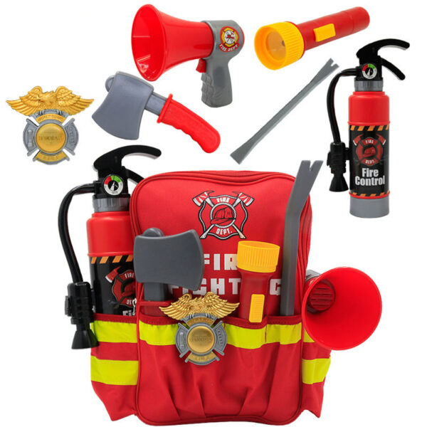 Safe Toys China Pretend Play Preschool Firefighter Toys Backpack Megaphone Fire Extinguisher Role Play Tool Toy Set for Kids - Image 2