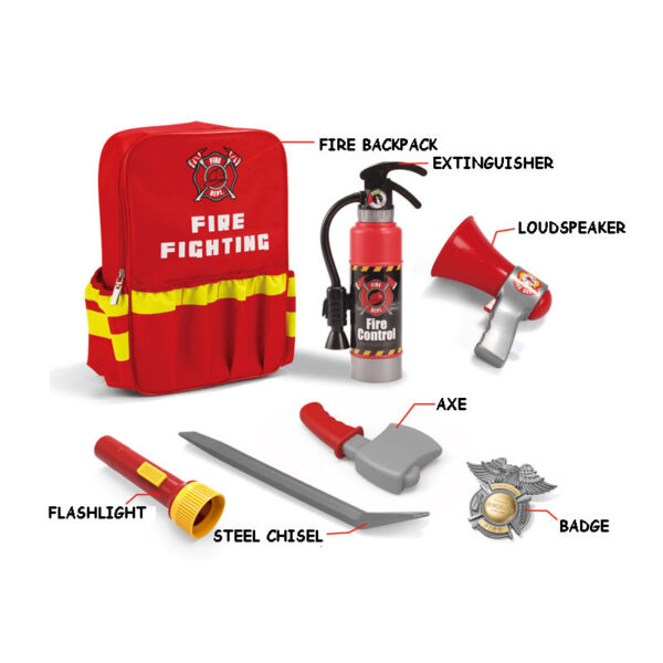 Safe Toys China Pretend Play Preschool Firefighter Toys Backpack Megaphone Fire Extinguisher Role Play Tool Toy Set for Kids - Image 12