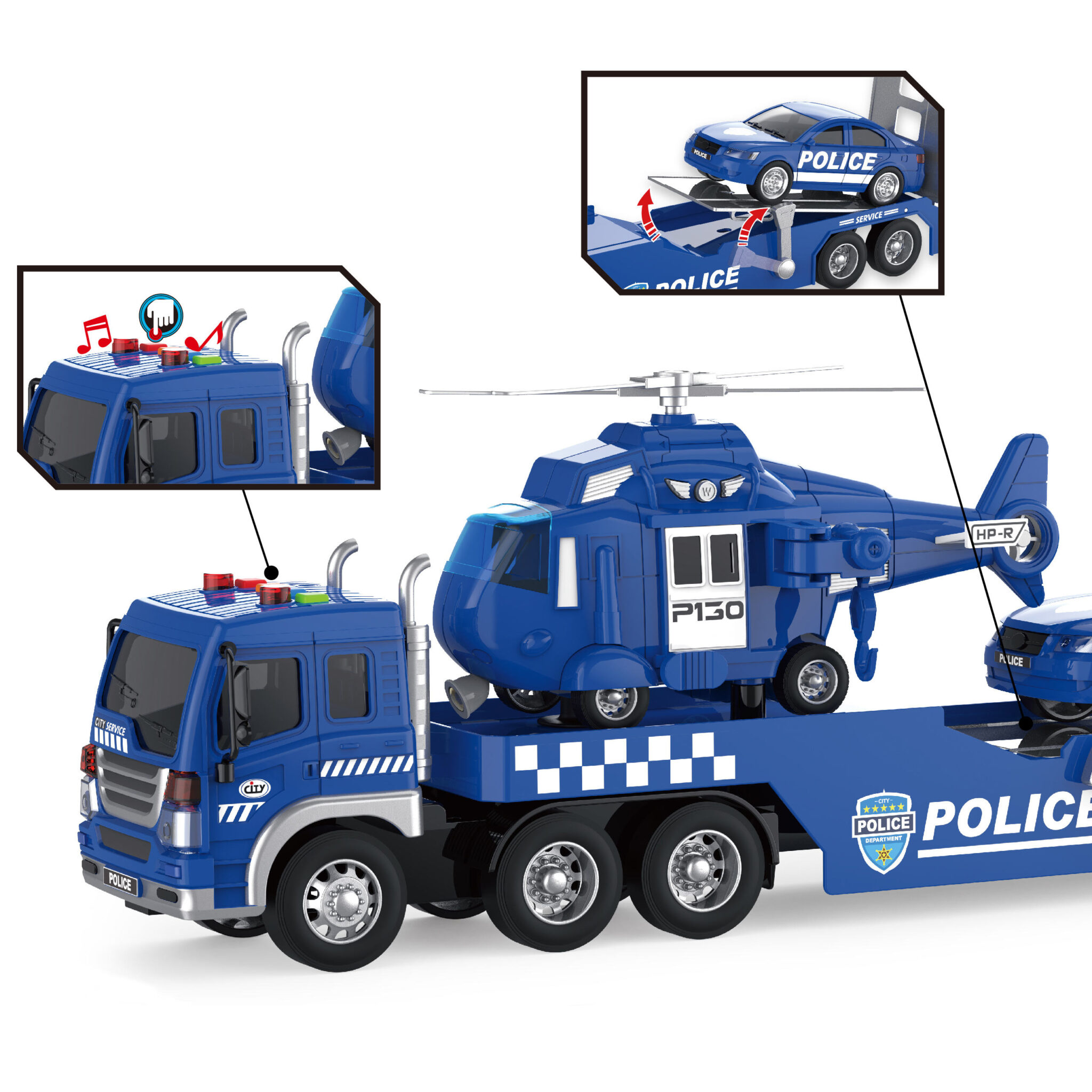 3 IN 1 Coche De Juguete Helicopter Police Cars Toy Set Kids Truck Trailer Toys with Friction Cars Toy - Image 8