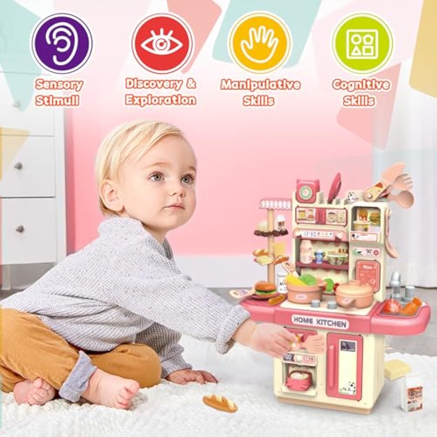 Customized Plastic Role Play Kitchen Play Set Toy Kids Cooking Food Kitchen Toys Female Spraying Kitchen Set Toys - Image 9
