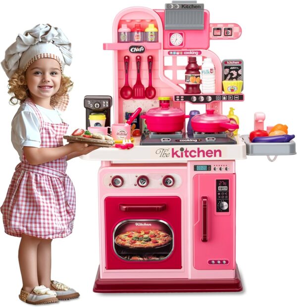 Girl Toy Multifunction Kids Role Pretend Play Cooking Game Toys Lighting Music Kitchen Table Toy Set - Image 2