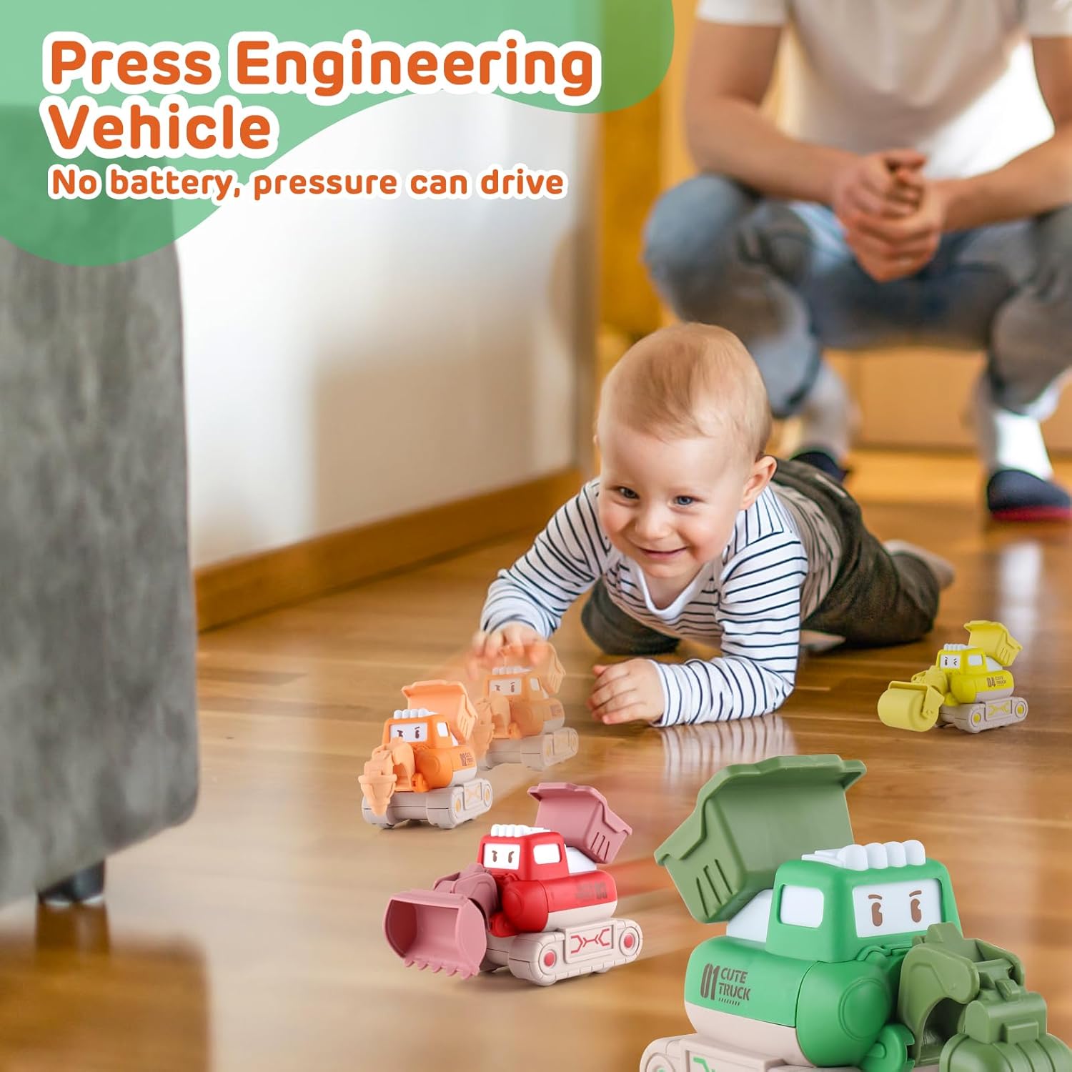 Cartoon Construction Engineering Vehicle Toys Pull Back Press To Go Toy Car Friction Power Vehicles Mini Kids Diy Truck - Image 3