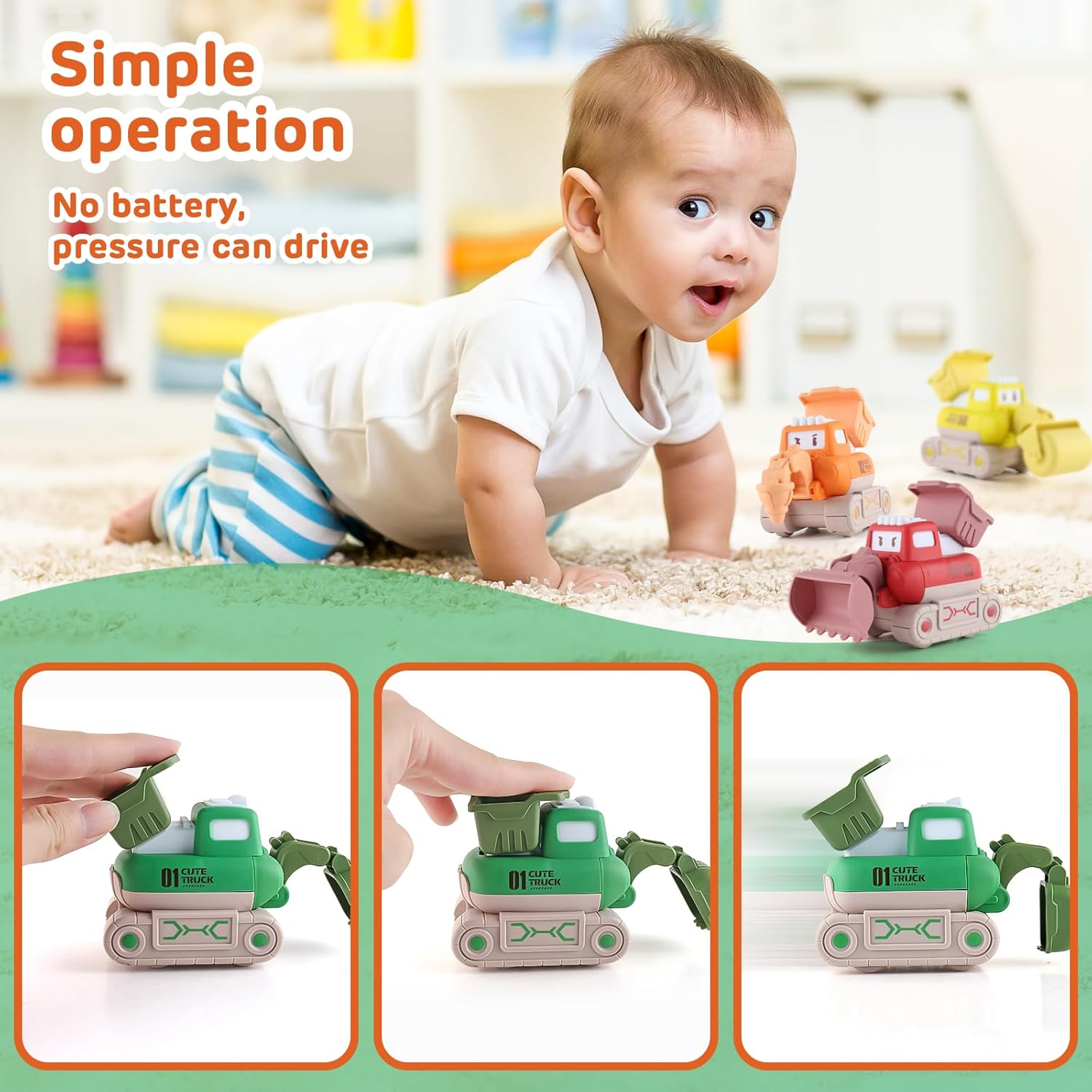 Cartoon Construction Engineering Vehicle Toys Pull Back Press To Go Toy Car Friction Power Vehicles Mini Kids Diy Truck - Image 7