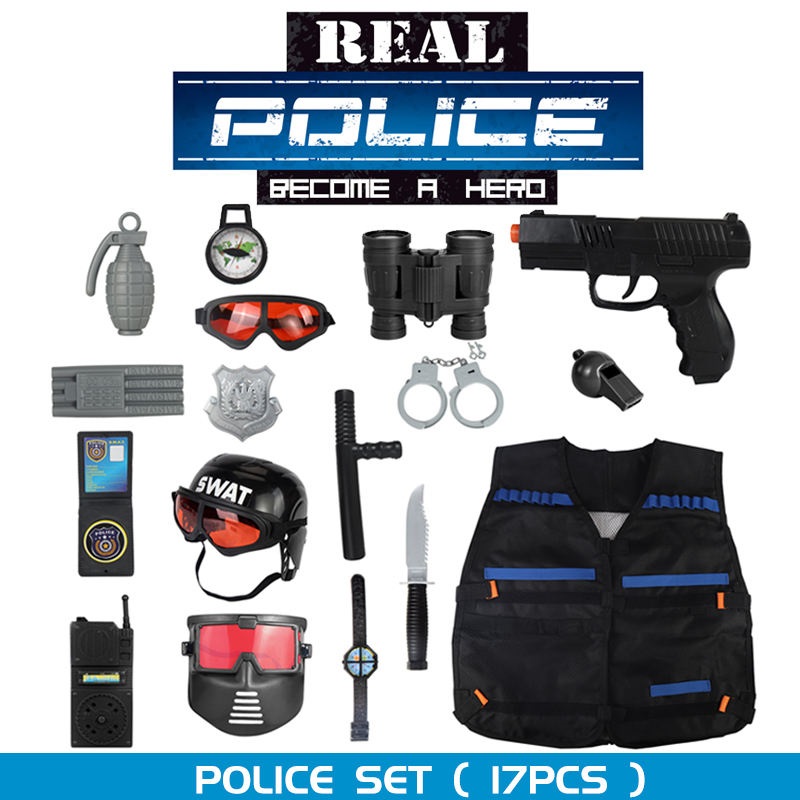 17PCS Pretend Play Simulation Plastic Kid Boy Police Set Helmet Uniform Toy - Image 3