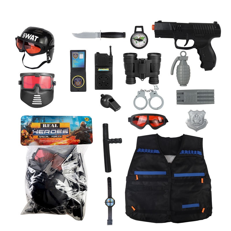 17PCS Pretend Play Simulation Plastic Kid Boy Police Set Helmet Uniform Toy - Image 5