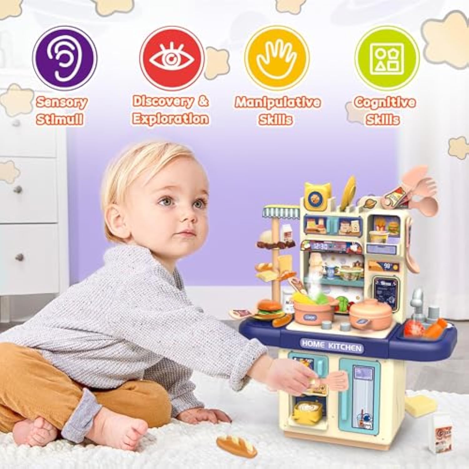 Hot Selling Product Kids Pretend Play Kitchen Toy Cooking Toys Set Kitchen Table for Children With Lights Spray - Image 9