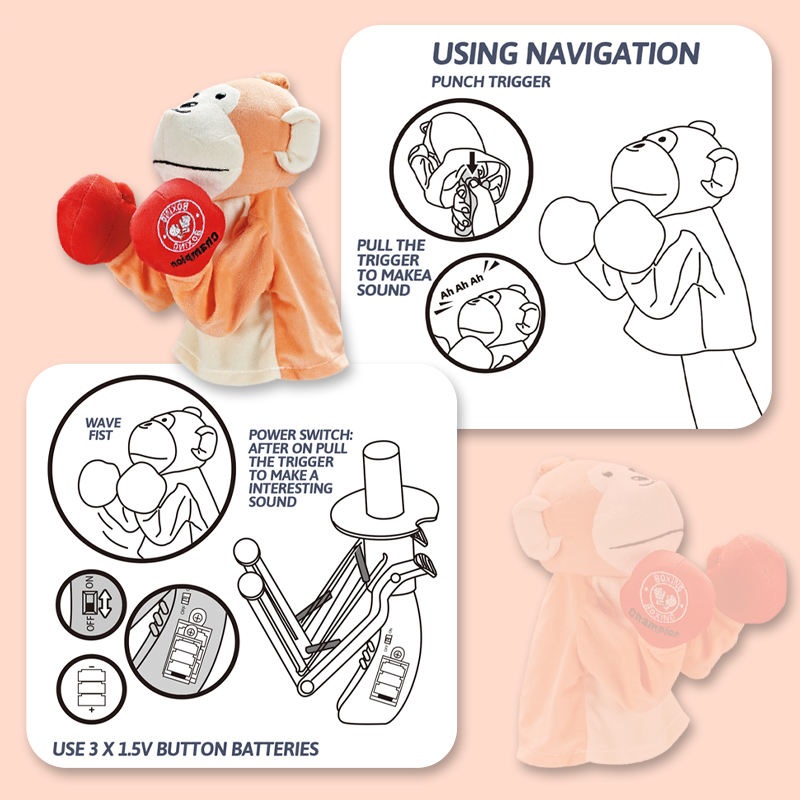 Cartoon Stuffed Monkey Hand Puppet Toy Boxing Punch Doll - Image 11