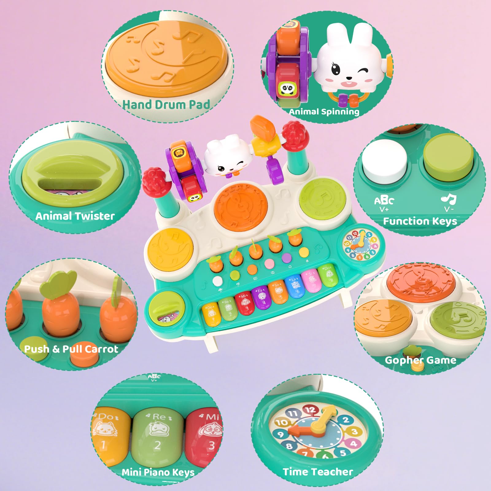 20-in-1 Musical Rabbit Piano Toy Early Education Instrument Plastic Animal Sound Electronic Piano Toy - Image 7