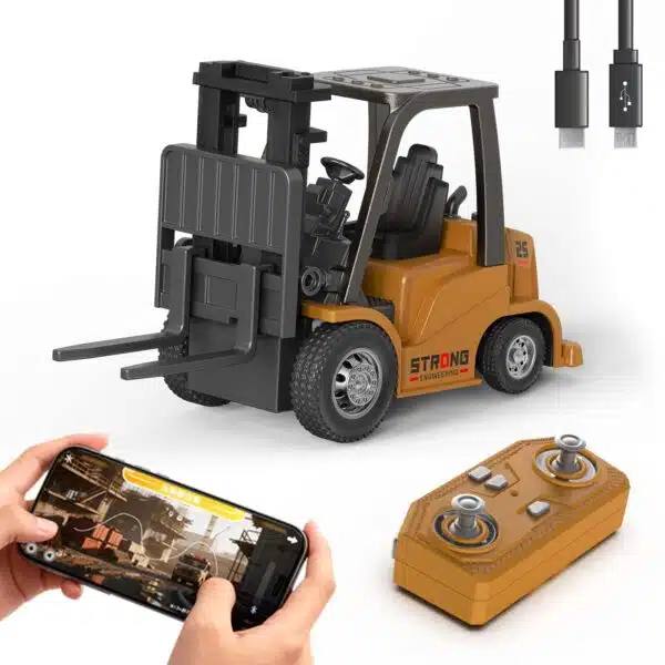 2 in 1 Transformable Lift Fork & Hook Mini RC Construction Vehicles Rechargeable 1/64 Mini Rc Forklift Truck - Image 3