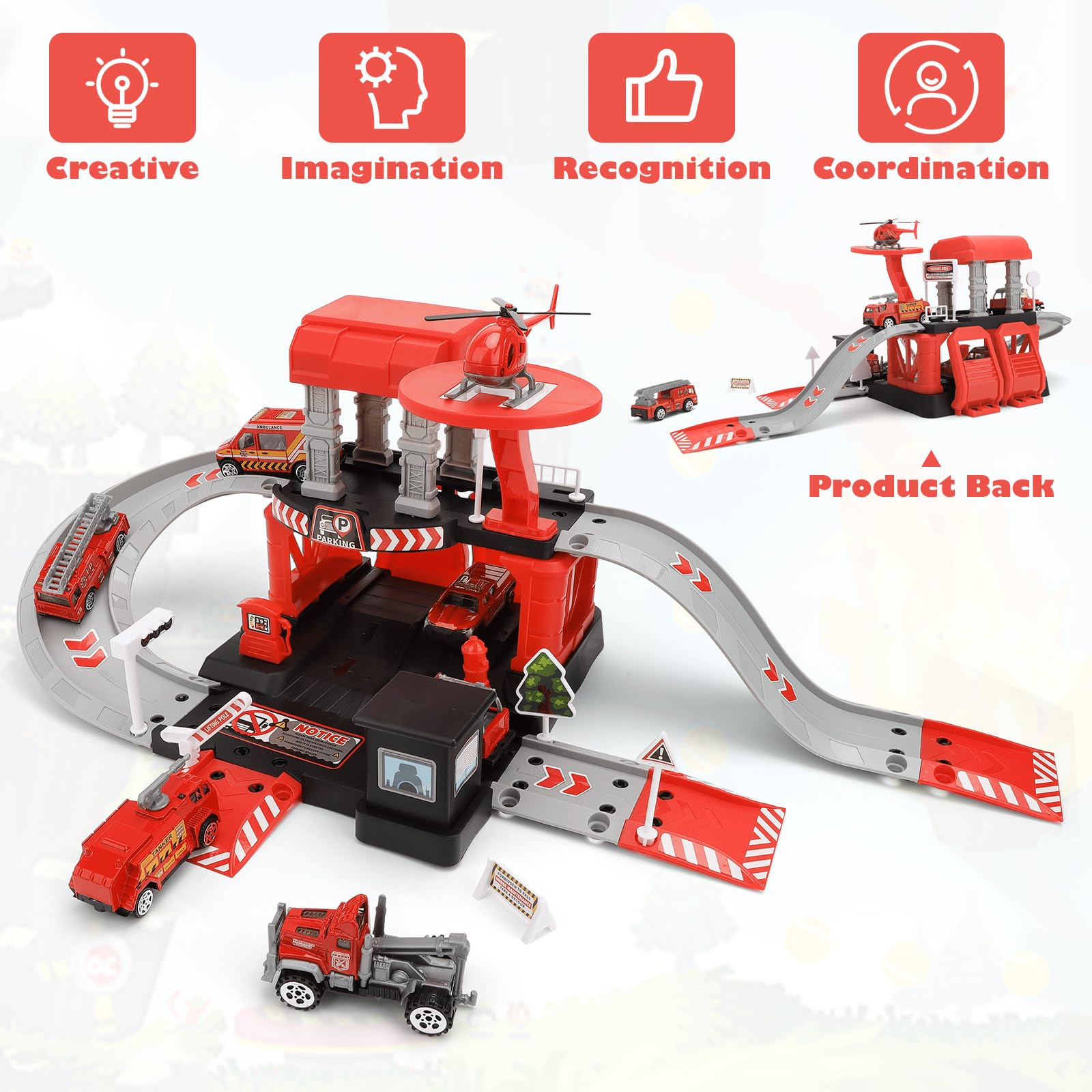 Fire Station Toys Building Block Set Diecast Garage Track Alloy Metal Design Parking Lot Game Plastic Toy - Image 9