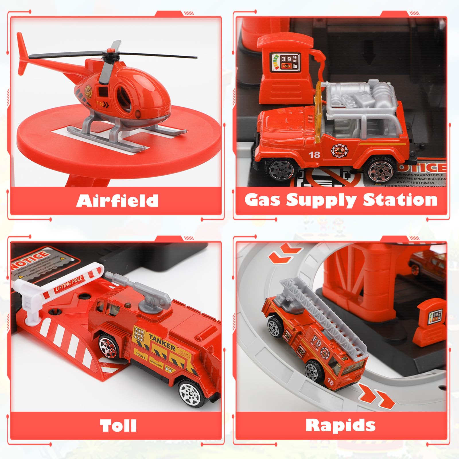Fire Station Toys Building Block Set Diecast Garage Track Alloy Metal Design Parking Lot Game Plastic Toy - Image 7