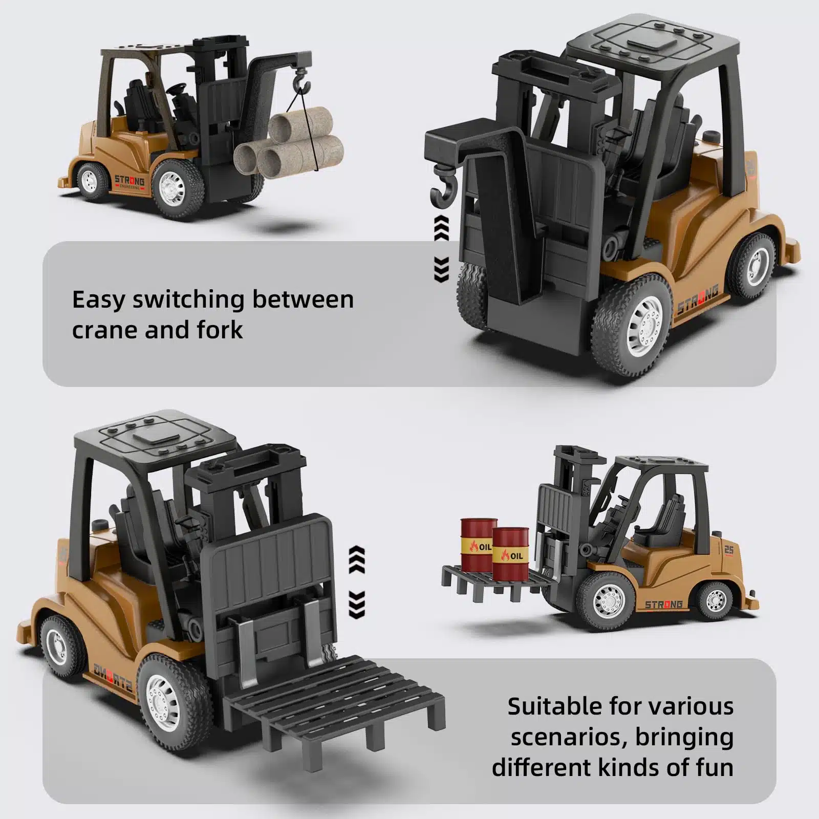 2 in 1 Transformable Lift Fork & Hook Mini RC Construction Vehicles Rechargeable 1/64 Mini Rc Forklift Truck - Image 5